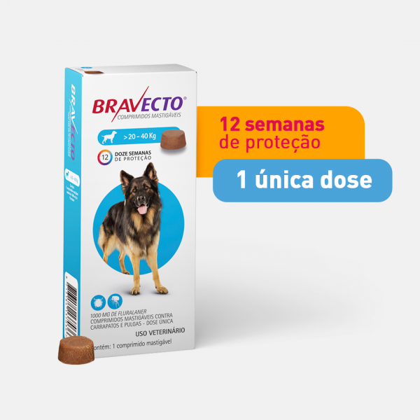 ANTIPULGAS BRAVECTO ORAL 1000MG CÃES 20 A 40KG