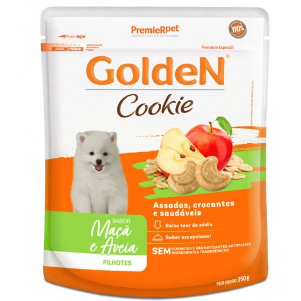 PETISCO GOLDEN COOKIE CÃES FILHOTES PORTE PEQUENO MAÇÃ E AVEIA 350G