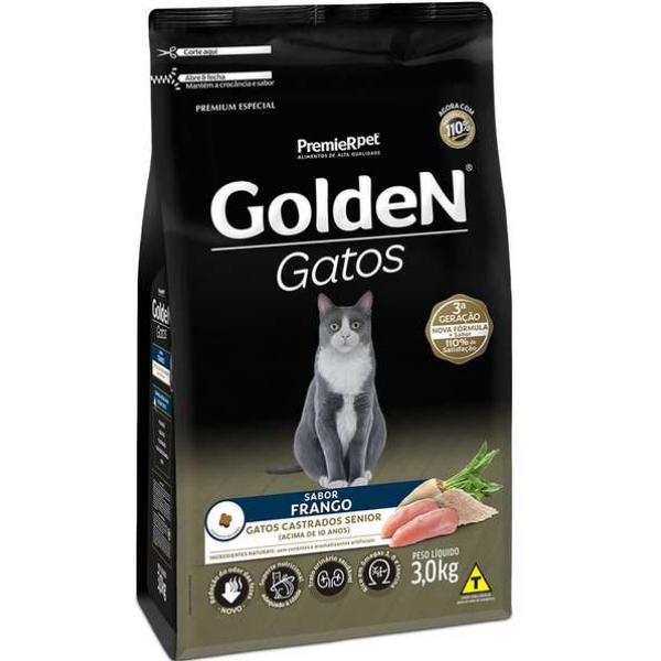 RAÇÃO GOLDEN SÊNIOR GATOS CASTRADOS FRANGO