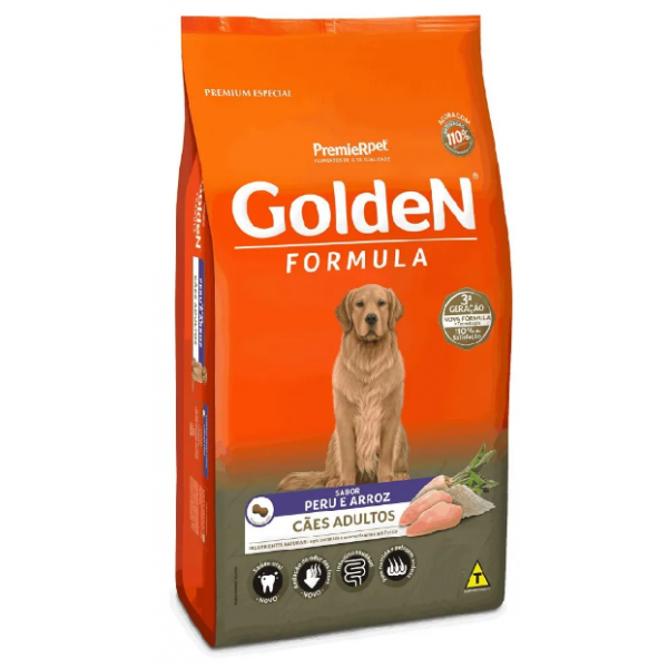 RAÇÃO GOLDEN CÃES ADULTOS RAÇAS GRANDES SABOR PERU E ARROZ 15KG