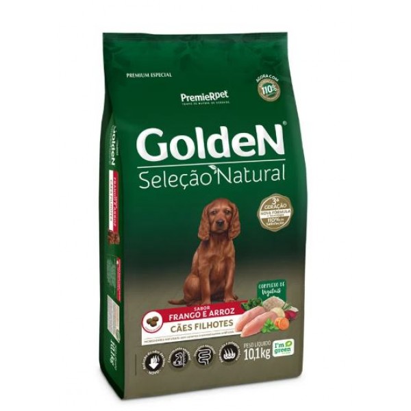 RAÇÃO GOLDEN SELEÇÃO NATURAL CÃES FILHOTES FRANGO E ARROZ 10,1KG