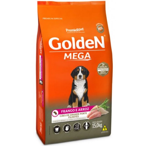 RAÇÃO GOLDEN MEGA FRANGO E ARROZ FILHOTE RAÇAS GRANDES 15KG