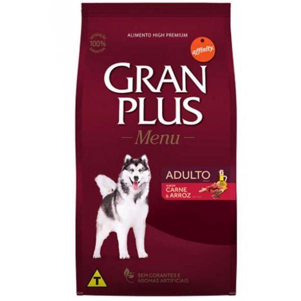 RAÇÃO GRAN PLUS MENU CARNE E ARROZ PARA CÃES ADULTOS 20KG