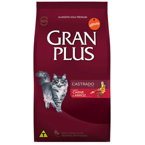 RAÇÃO GRAN PLUS GATOS CASTRADOS CARNE E ARROZ 10,1KG