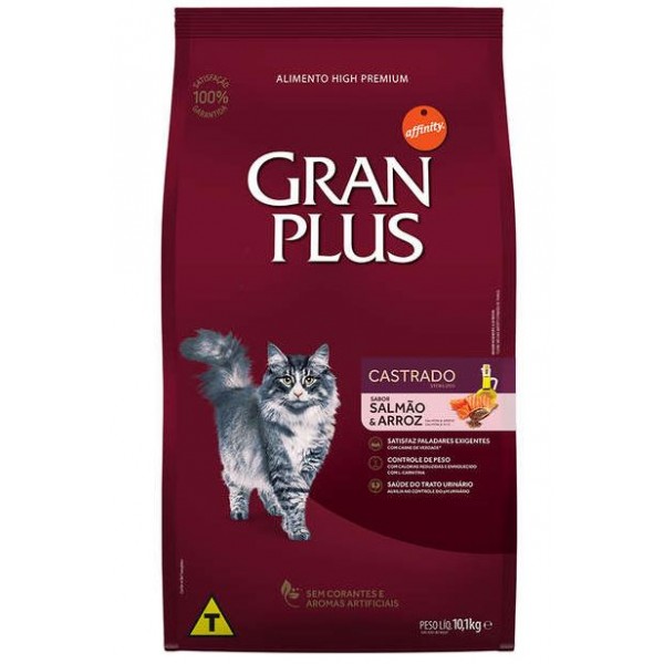 RAÇÃO GRAN PLUS GATOS CASTRADOS SALMÃO E ARROZ 10,1KG