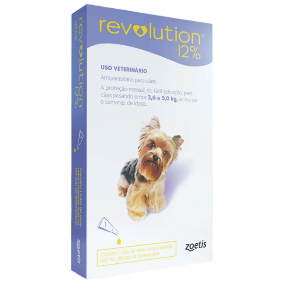 ANTIPULGAS REVOLUTION 12% 30MG CÃES 2,6 A 5KG