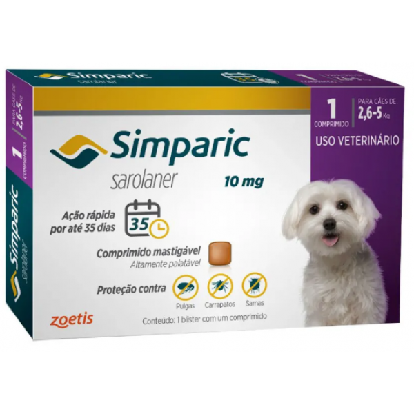 ANTIPULGAS CÃES SIMPARIC 10MG 2,6 À 5KG ZOETIS