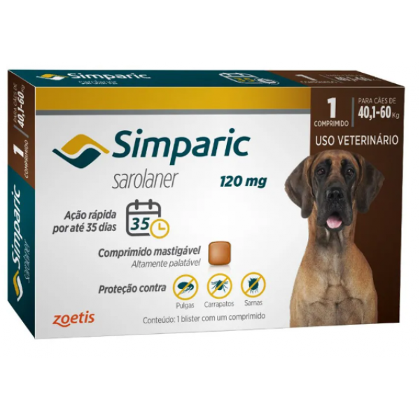 ANTIPULGAS CÃES SIMPARIC 120MG 40,1 À 60KG ZOETIS