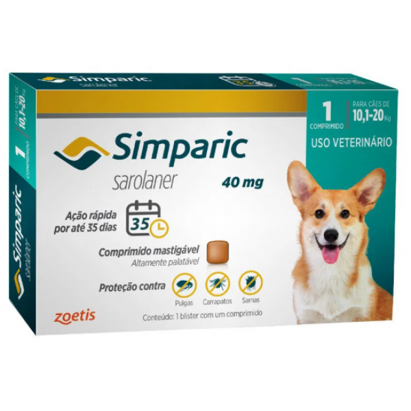 ANTIPULGAS CÃES SIMPARIC 40MG 10,1 À 20KG ZOETIS