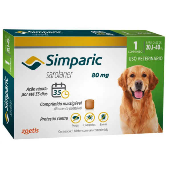 ANTIPULGAS CÃES SIMPARIC 80MG 20,1 À 40KG ZOETIS