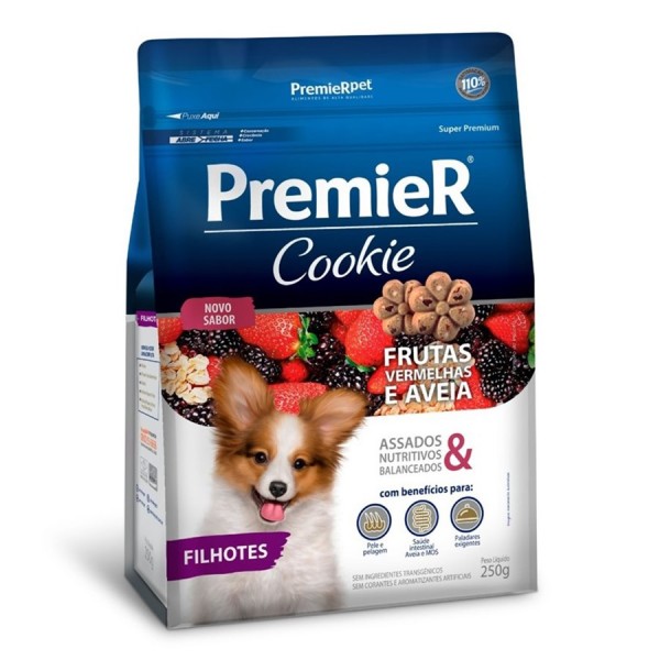 PETISCO PREMIER COOKIE CÃES FILHOTES PEQUENOS FRUTAS VERMELHAS E AVEIA 250G