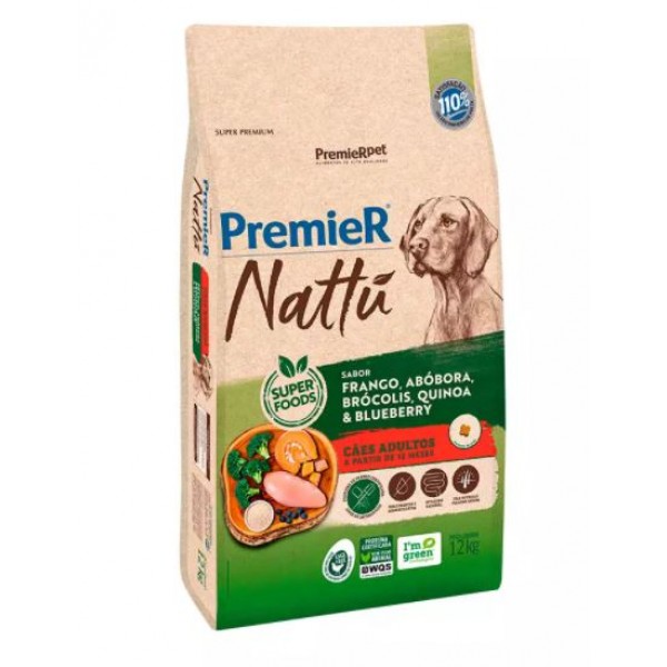 RAÇÃO PREMIER NATTU PARA CÃES ADULTOS SABOR ABÓBORA 12KG