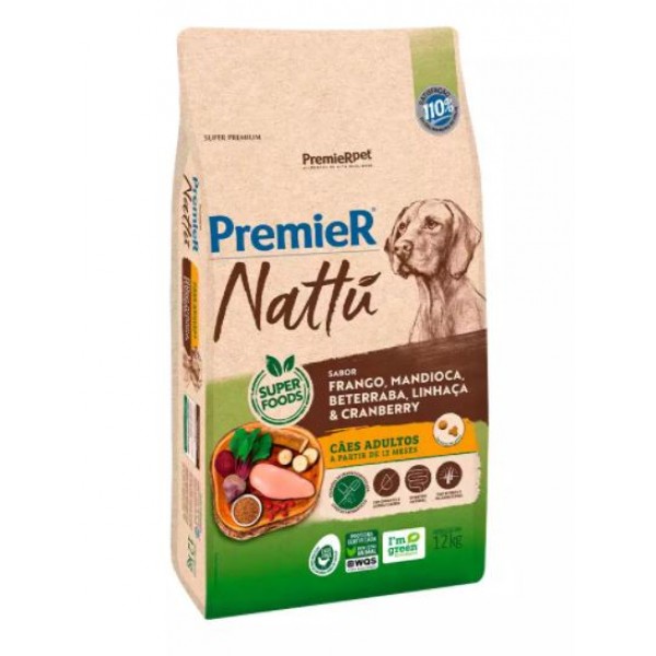 RAÇÃO PREMIER NATTU PARA CÃES ADULTOS SABOR MANDIOCA 12KG