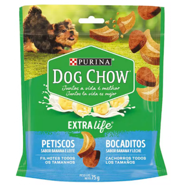 PETISCO DOG CHOW CÃES FILHOTES RAÇAS PEQUENAS SABOR BANANA E LEITE 75G