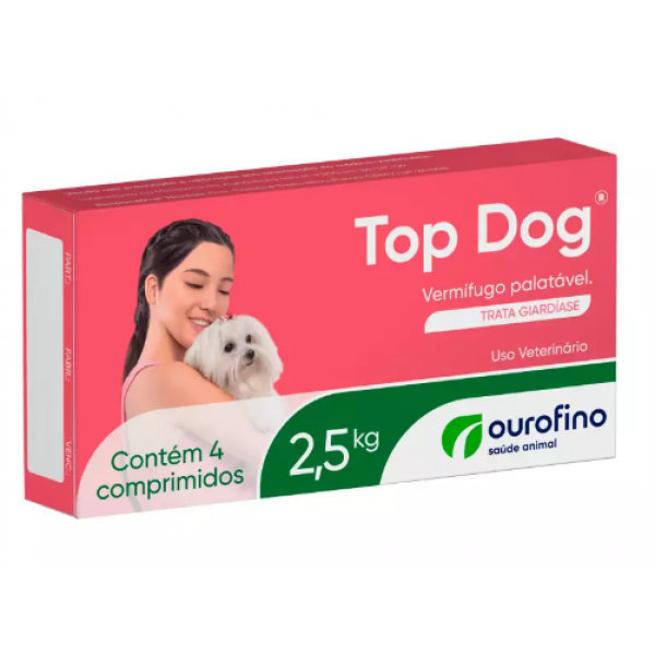 VERMIFUGO TOP DOG ATÉ 2,5KG CX C/4 COMPRIMIDOS