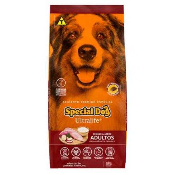 RAÇÃO SPECIAL DOG ULTRALIFE PARA CÃES ADULTOS RAÇAS MÉDIAS E GRANDES SABOR FRANGO E ARROZ 15KG