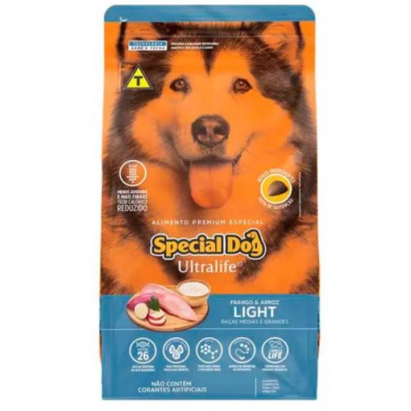 RAÇÃO SPECIAL DOG ULTRALIFE LIGHT PARA CÃES DE RAÇAS MÉDIAS E GRANDES SABOR FRANGO E ARROZ 15KG