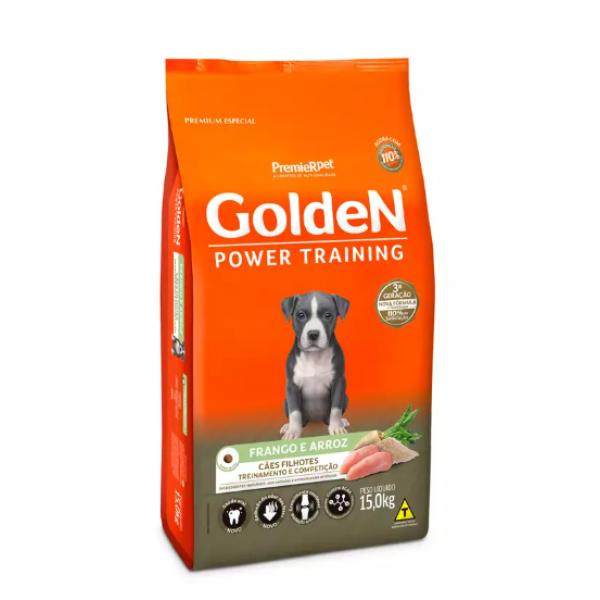 RAÇÃO GOLDEN POWER TRAINING PARA CÃES FILHOTES FRANGO E ARROZ 15KG