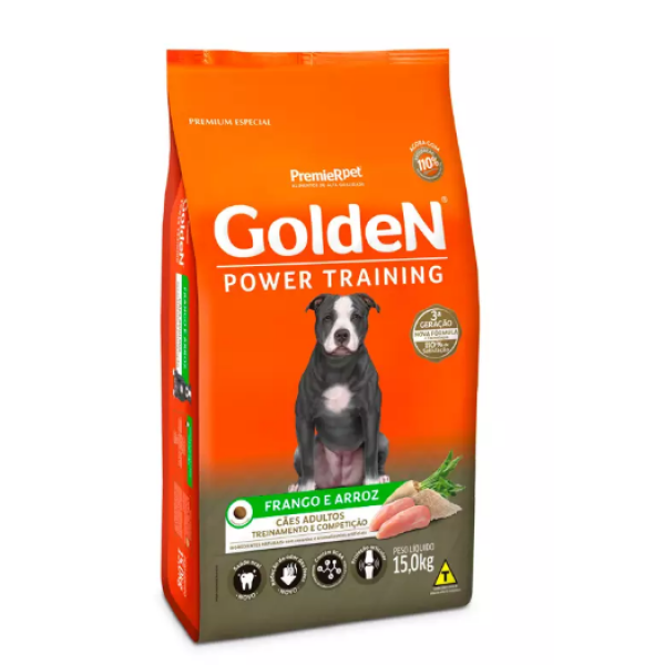 RAÇÃO GOLDEN POWER TRAINING PARA CÃES ADULTOS FRANGO E ARROZ 15KG