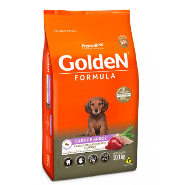 RAÇÃO GOLDEN RAÇAS PEQUENAS CÃES FILHOTE SABOR CARNE E ARROZ 