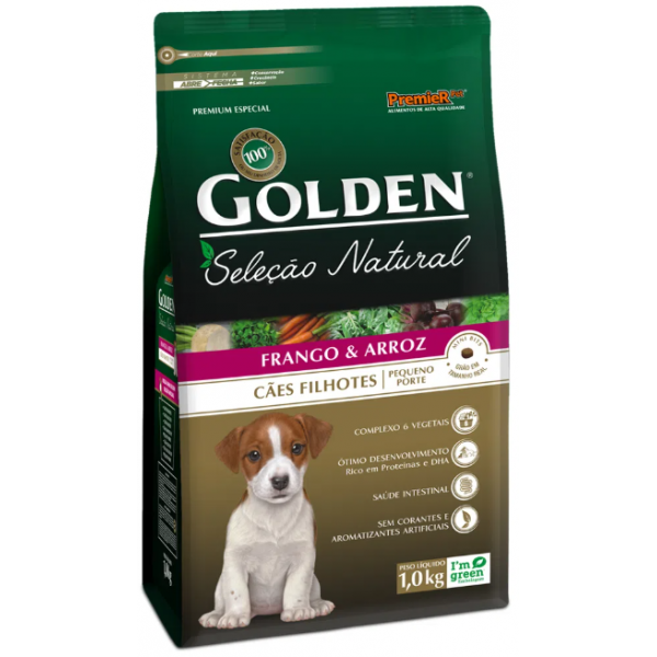 RAÇÃO GOLDEN SELEÇÃO NATURAL CÃES FILHOTES RAÇAS PEQUENAS FRANGO E ARROZ