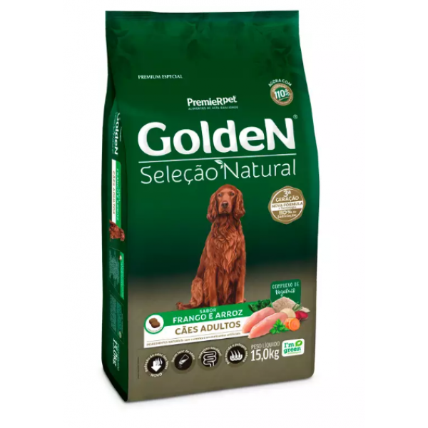 RAÇÃO GOLDEN ADULTOS SELEÇÃO NATURAL FRANGO E ARROZ 12KG