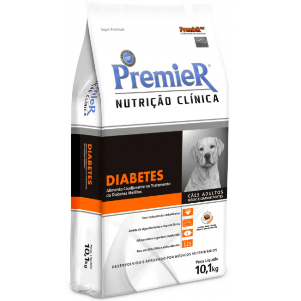 RAÇÃO PREMIER NUTRIÇÃO CLÍNICA CÃES ADULTOS PORTE MÉDIO E GRANDE DIABETES 10,1KG