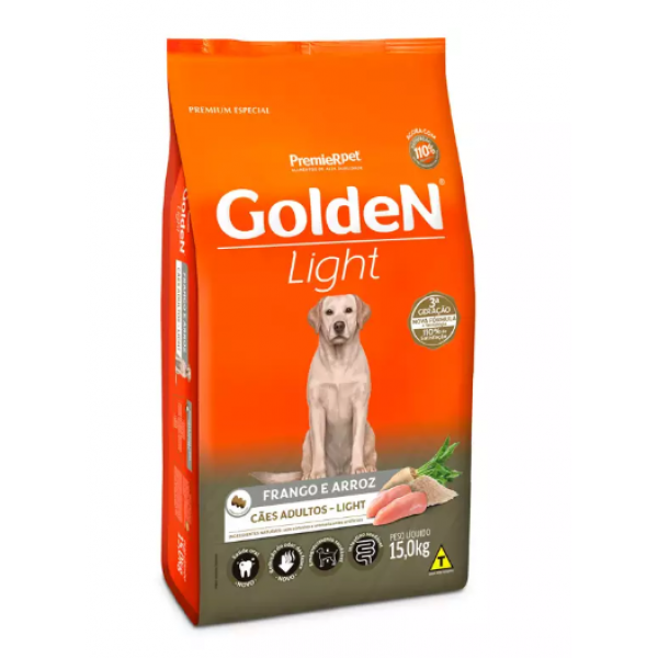 RAÇÃO GOLDEN LIGHT CÃES ADULTOS SABOR FRANGO E ARROZ 15KG