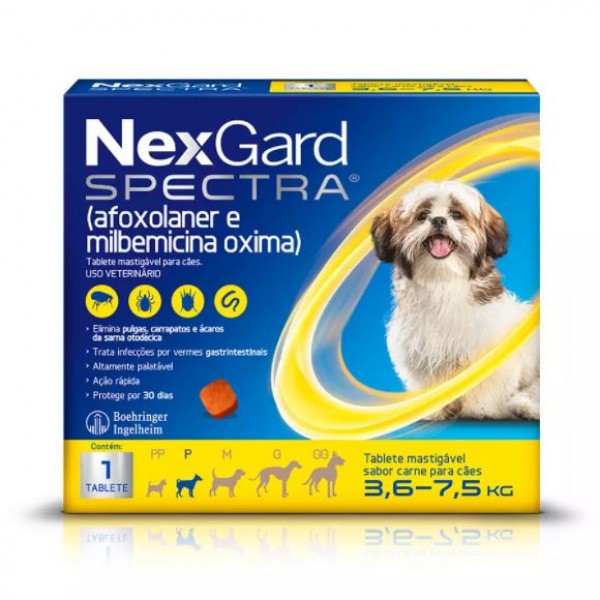 ANTIPULGAS E CARRAPATOS NEXGARD SPECTRA PARA CÃES DE 3,6 A 7,5KG